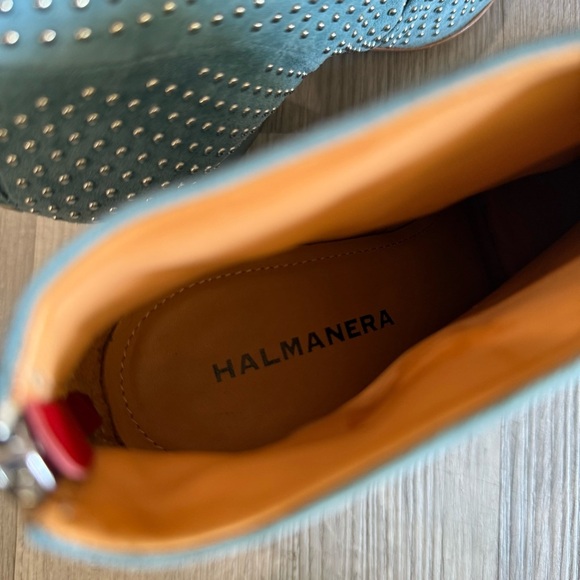 Halmanera Turquoise Blue Studded Ankle Booties Zip Heel 36 / 6-6.5 - Picture 6 of 9